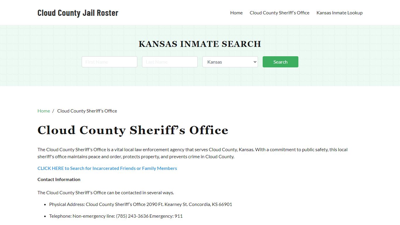 Cloud County Sheriff Office, KS, Arrest Warrants Search